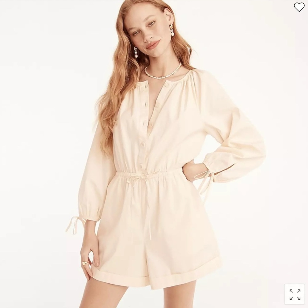 J Crew Cotton Poplin Tie-sleeve Button-front Romper